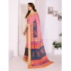 Women's Linen Cotton Printed Saree With Unstitched Blouse 5.5Mtr (Pink) Women's Linen Cotton Printed Saree With Unstitched Blouse 5.5Mtr (Pink)