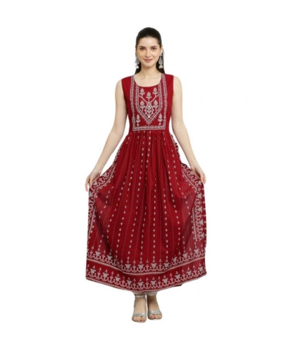 Women's Casual Rayon 3-4th Sleeves Kurti (Maroon)