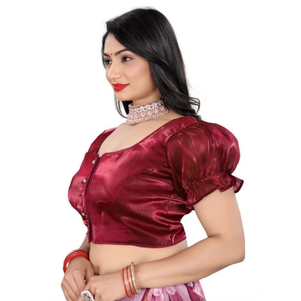 Women's Jimmy Solid Designer Neck Elastic Sleeve Readymade Blouse (Maroon 38 , Alterable up to 42)-PID65831 Women's Jimmy Solid Designer Neck Elastic Sleeve Readymade Blouse (Maroon 38 , Alterable up to 42)-PID65831