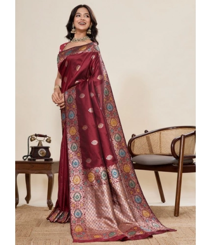 Women's Faux_Banarasi_Silk Woven Saree With Unstitched Blouse 5.5Mtr (Maroon)