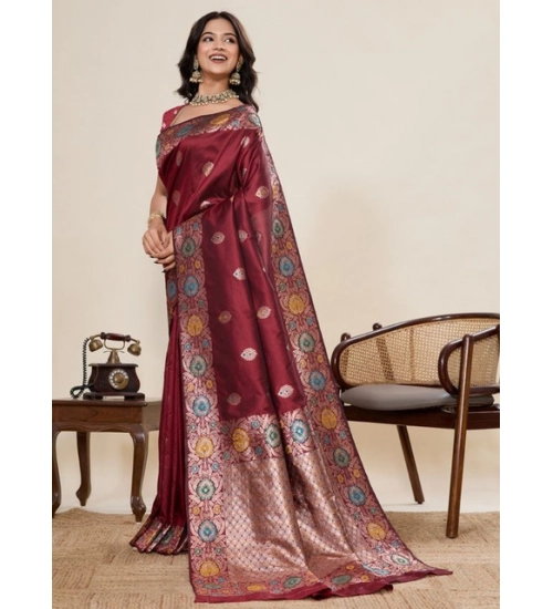 Women's Faux_Banarasi_Silk Woven Saree With Unstitched Blouse 5.5Mtr (Maroon)