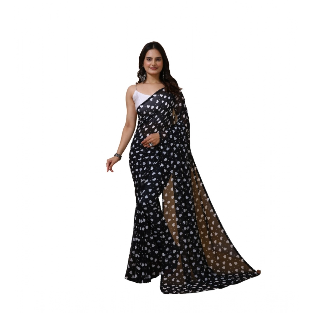 Women's Georgette Printed Saree With Unstitched Blouse 5.5Mtr (Black) Women's Georgette Printed Saree With Unstitched Blouse 5.5Mtr (Black)