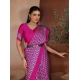 Women's Satin Crepe Printed Saree With Unstitched Blouse 5.5Mtr (Pink)