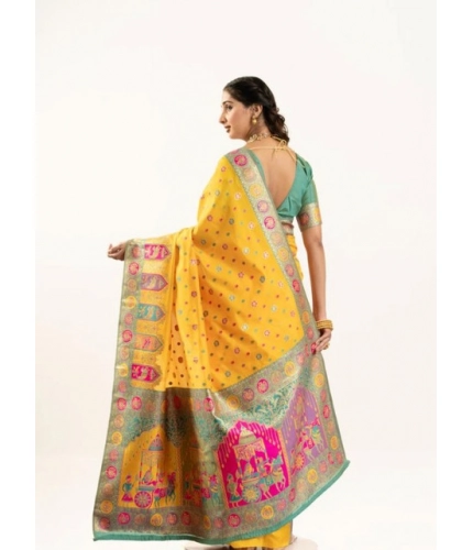 Women's Faux_Banarasi Woven Motifs Saree With Unstitched Blouse 5.5Mtr (Yellow)