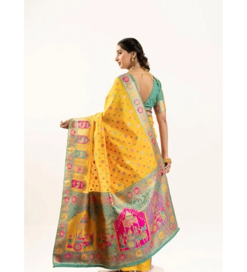Women's Faux_Banarasi Woven Motifs Saree With Unstitched Blouse 5.5Mtr (Yellow)