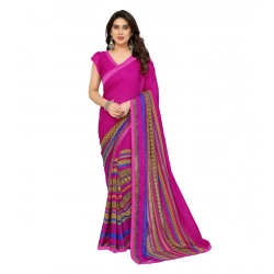 Women's Georgette Printed Saree With Unstitched Blouse 5.5Mtr (Pink)