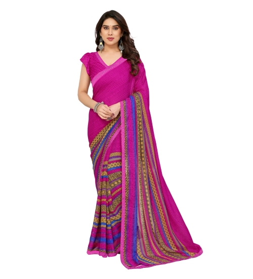 Women's Georgette Printed Saree With Unstitched Blouse 5.5Mtr (Pink)