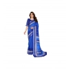 Women's Linen Cotton  Printed Saree With Unstitched Blouse 5.5Mtr (Blue)