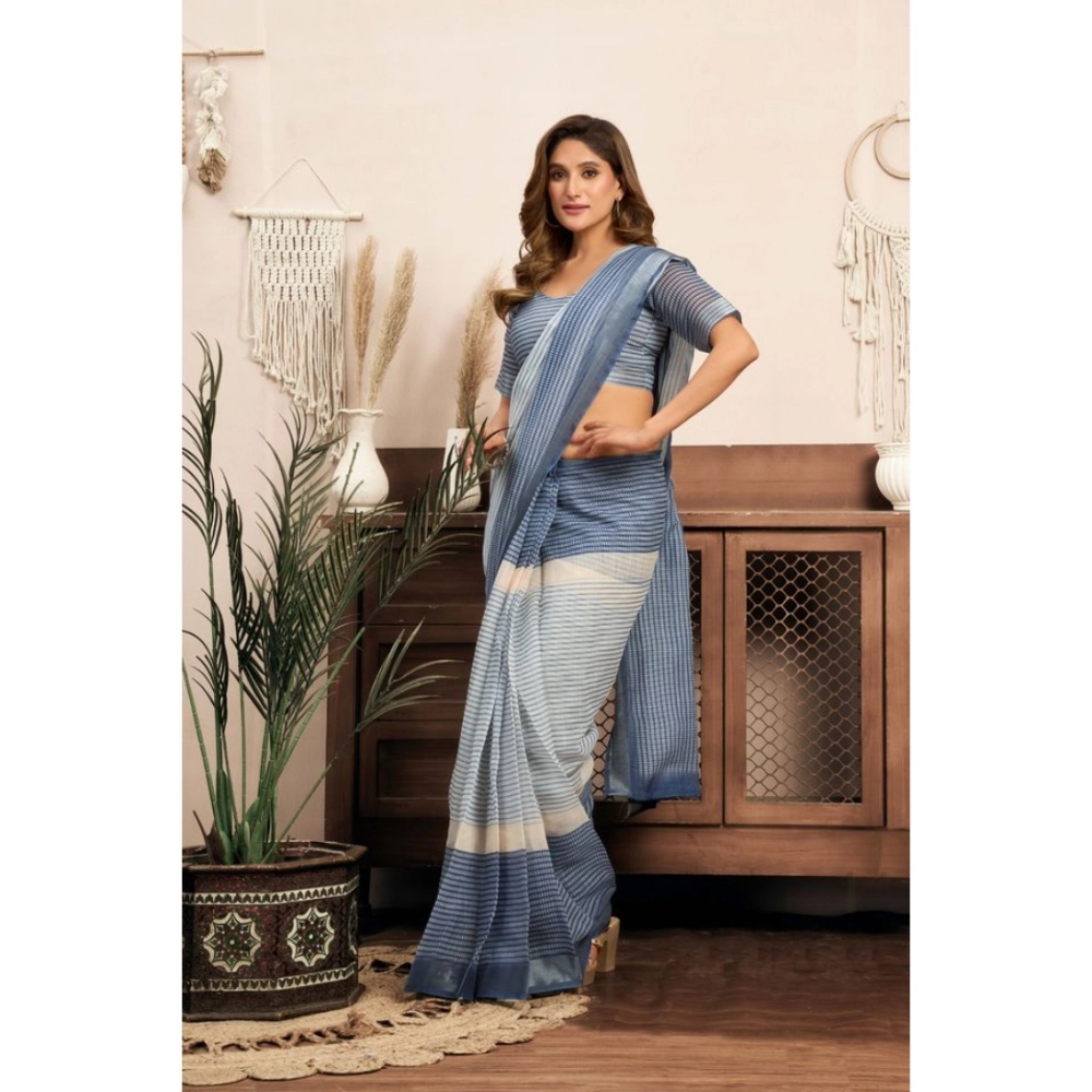 Women's Linen Cotton Printed Ready To Wear With Pocket Saree With Unstitched Blouse 5.5 Mtr (Light_Blue) Women's Linen Cotton Printed Ready To Wear With Pocket Saree With Unstitched Blouse 5.5 Mtr (Light_Blue)