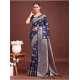 Women's Banarasi Silk Printed Saree With Unstitched Blouse 5.5Mtr (Navy Blue)