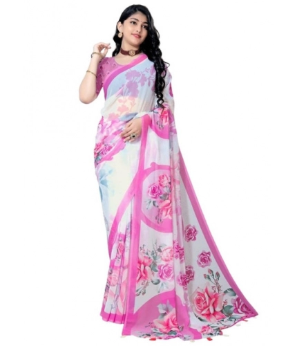 Women's Georgette Floral Printed Saree With Unstitched Blouse 5.5Mtr (Pink) Women's Georgette Floral Printed Saree With Unstitched Blouse 5.5Mtr (Pink)