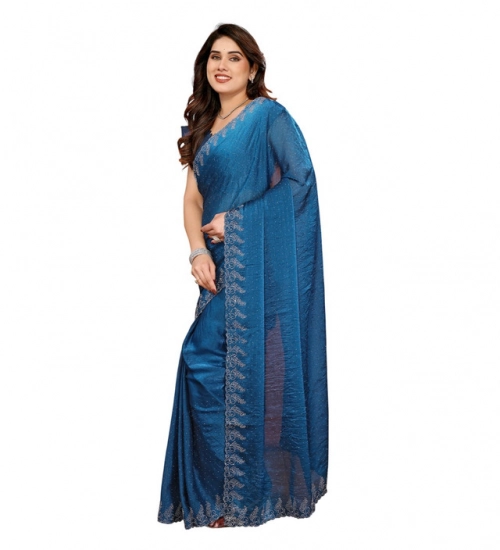 Women's Georgette Printed Saree With Unstitched Blouse 5.5Mtr (Blue)