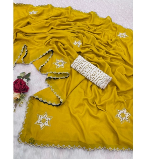 Women's Chiffon Butti Dotted Saree With Unstitched Blouse 5.5Mtr (Yellow) Women's Chiffon Butti Dotted Saree With Unstitched Blouse 5.5Mtr (Yellow)