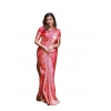 Women's Soft Lichi Silk Printed Saree With Unstitched Blouse 5.5Mtr (Pink)