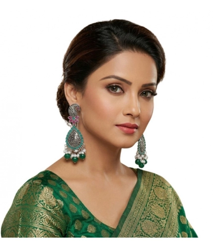 Women's Zinc Alloy Gold Plated Chandbali Earrings (Multicolor)