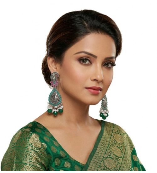 Women's Zinc Alloy Gold Plated Chandbali Earrings (Multicolor)