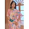 Dropship Women's Printed Cotton Linen Saree withPrinted  Saree With Unstitched Blouse (Pink , 5-6Mtrs)