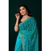 Women's Net Sequence Saree With Unstitched Blouse 5.5Mtr (Turquoise)