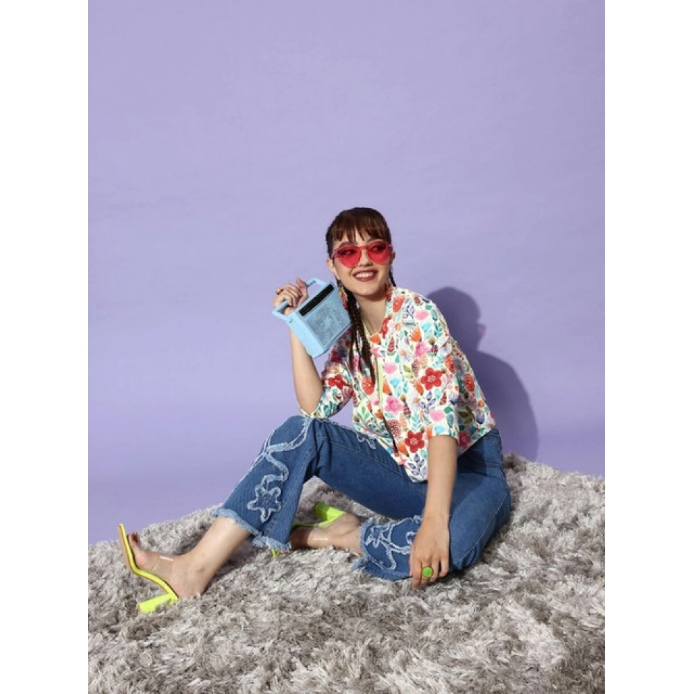 Women's Polyester Floral 3-4th Sleeves Shrug (Multicolor)