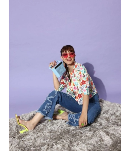 Women's Polyester Floral 3-4th Sleeves Shrug (Multicolor)