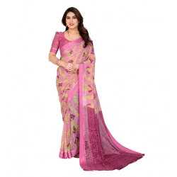 Women's Georgette Printed Saree With Unstitched Blouse 5.5Mtr (Pink)