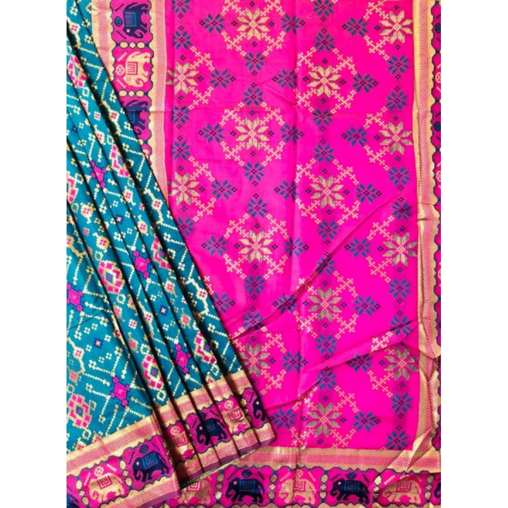 Women's Patola Silk Meena And Zari Woven Saree With Unstitched Blouse 5.5Mtr (Blue) Women's Patola Silk Meena And Zari Woven Saree With Unstitched Blouse 5.5Mtr (Blue)