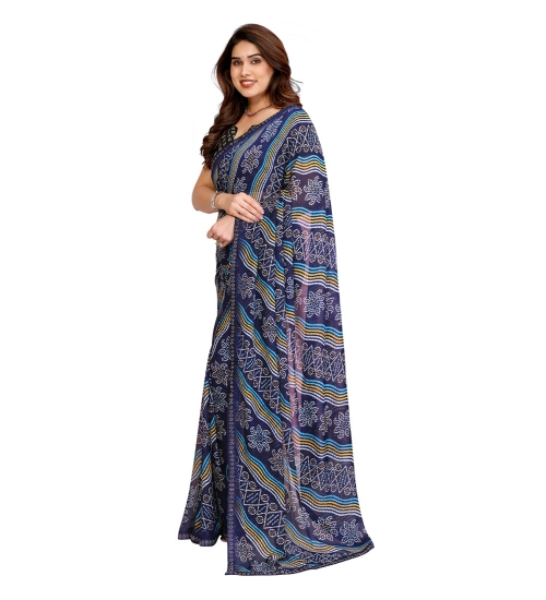Women's Georgette Printed Saree With Unstitched Blouse 5.5Mtr (Blue)