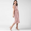 Women's Polyester Pleated Flutter Dress (Champagne Gold)