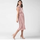 Women's Polyester Pleated Flutter Dress (Champagne Gold)