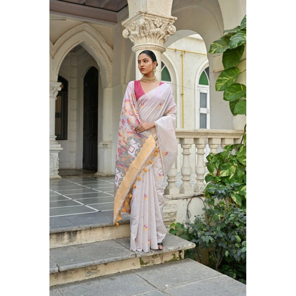 Women's Blended_Cotton Floral Weaving Pattern Saree With Unstitched Blouse 5.5Mtr (Yellow) Women's Blended_Cotton Floral Weaving Pattern Saree With Unstitched Blouse 5.5Mtr (Yellow)