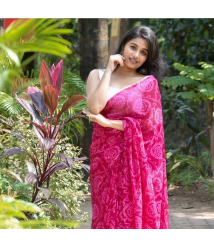 Women's Georgette Printed Saree With Unstitched Blouse 5.5Mtr (Pink)