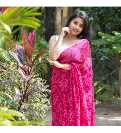 Women's Georgette Printed Saree With Unstitched Blouse 5.5Mtr (Pink)