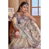 Dropship Women's Printed Cotton Linen Saree withPrinted  Saree With Unstitched Blouse (Beige, 5-6Mtrs)
