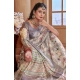 Women's Printed Cotton Linen Saree withPrinted  Saree With Unstitched Blouse (Beige, 5-6Mtrs)