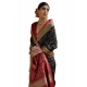 Women's Silk_Blend Ethnic Ikat Pattern Saree With Unstitched Blouse 5.5Mtr (Black)