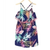 Girl's Rayon Printed Shoulder Straps Dress (Navy Blue)