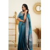 Women's Litchi silk Printed Saree With Unstitched Blouse (Rama Blue) Women's Litchi silk Printed Saree With Unstitched Blouse (Rama Blue)