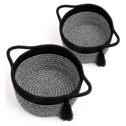 Cotton 8x4 Inch Round 2 Set Kidi With Jhalar Bedside Organizer (Black Kidi)