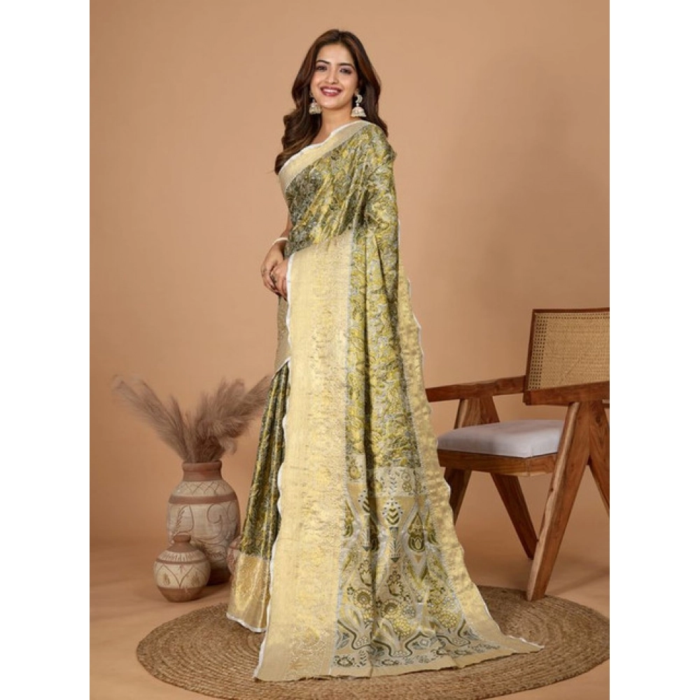 Women's Jacquard Saree With Unstitched Blouse 5.5Mtr (Olive) Women's Jacquard Saree With Unstitched Blouse 5.5Mtr (Olive)