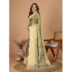 Women's Jacquard Saree With Unstitched Blouse 5.5Mtr (Olive)