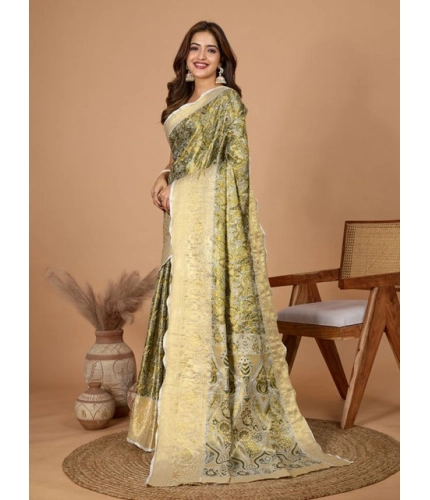 Women's Jacquard Saree With Unstitched Blouse 5.5Mtr (Olive)