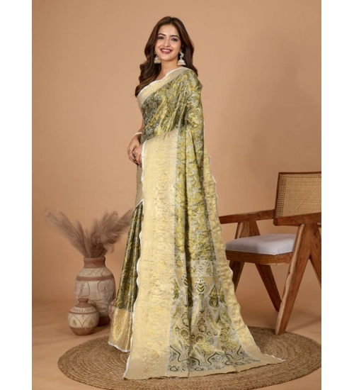 Women's Jacquard Saree With Unstitched Blouse 5.5Mtr (Olive)