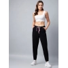 Women's Cotton Twill Solid Elasticated Trousers (Black)