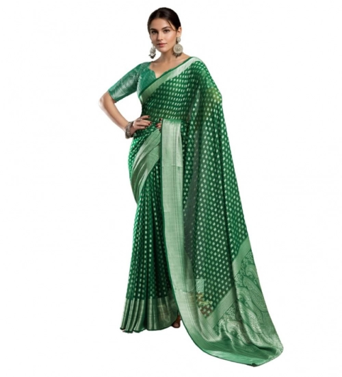 Women's Georgette Weaving Saree With Unstitched Blouse 5.5Mtr (Green)