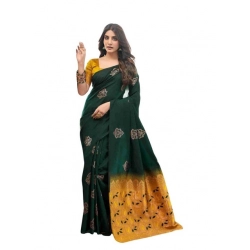 Women's Soft Lichi Silk Printed Saree With Unstitched Blouse 5.5Mtr (Green)