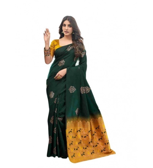 Women's Soft Lichi Silk Printed Saree With Unstitched Blouse 5.5Mtr (Green)