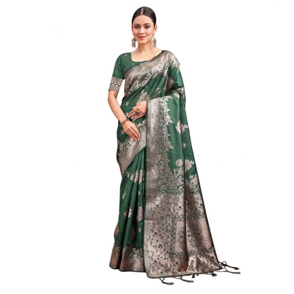 Women's Banarasi Silk Printed Saree With Unstitched Blouse 5.5Mtr (Dark Green) Women's Banarasi Silk Printed Saree With Unstitched Blouse 5.5Mtr (Dark Green)