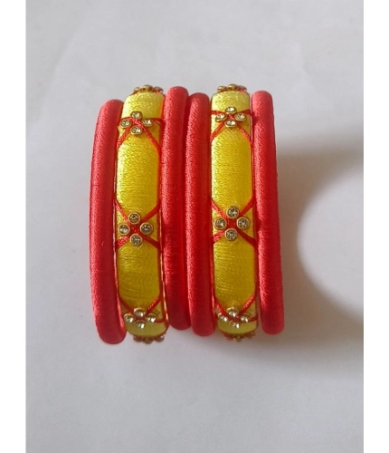 Women's Plastic Silk Thread Bangles (Lemon Yellow, Size: 2.2)