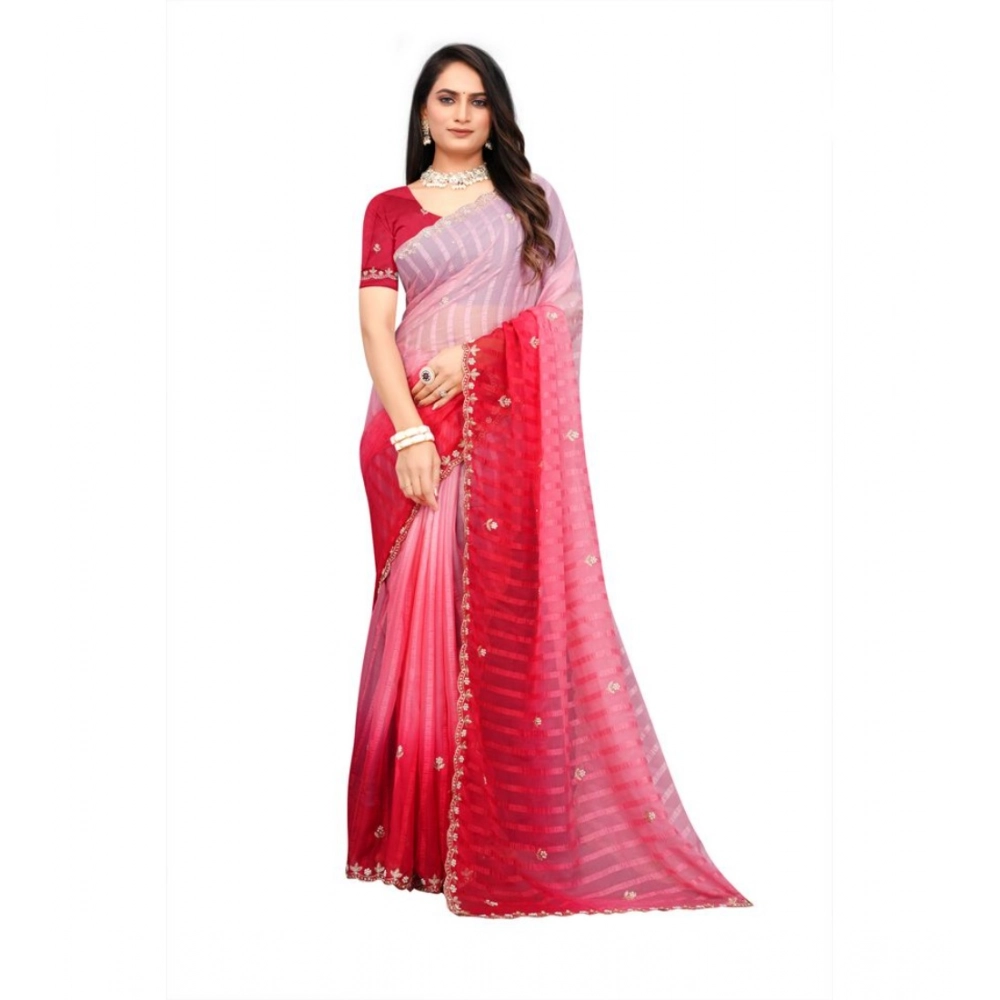 Women's Chiffon Embroidred Saree With Unstitched Blouse 5.5Mtr (Pink) Women's Chiffon Embroidred Saree With Unstitched Blouse 5.5Mtr (Pink)