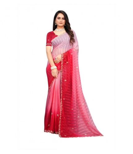Women's Chiffon Embroidred Saree With Unstitched Blouse 5.5Mtr (Pink)